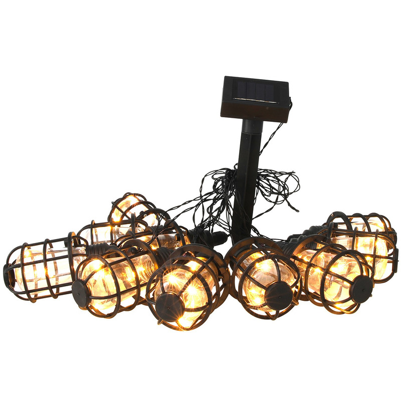 Solar feestverlichting/tuinverlichting met 10 warm witte lantaarns 300 cm -