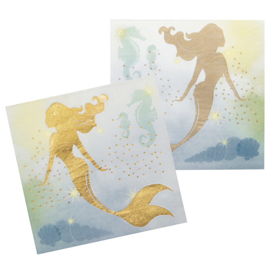 Zeemeermin/mermaid/oceaan thema servetten - 33 x 33 cm - 12x stuks - Kinder feestartikelen -