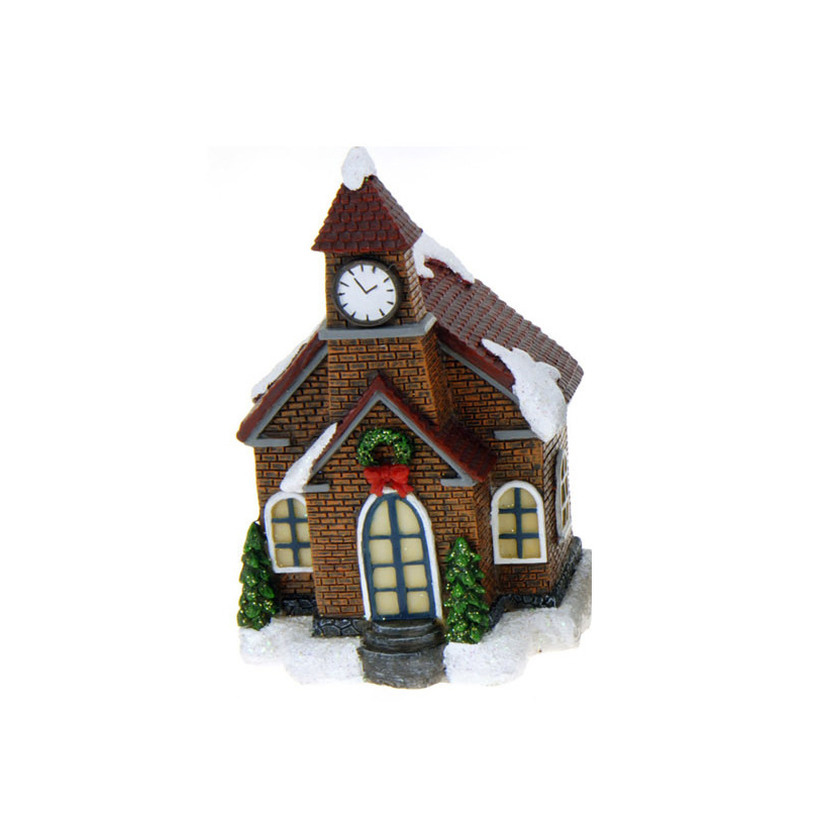 1x Polystone kersthuisjes/kerstdorpje huisjes kerkje met verlichting 13,5 cm -