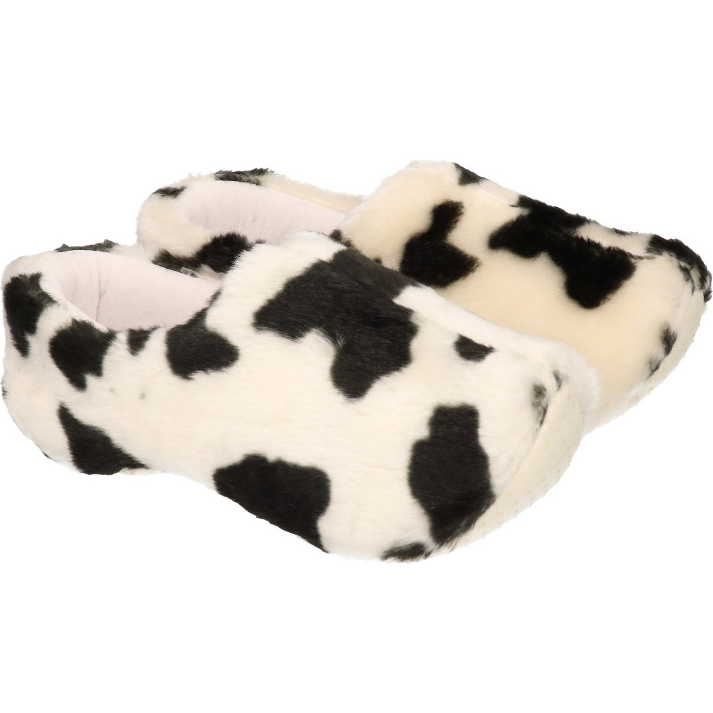 Pluche klompen pantoffels/sloffen met koeien print voor dames/volwassenen 40-41 -