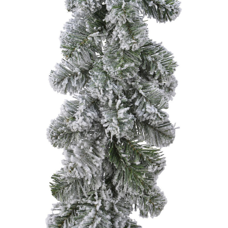 2x Groene dennen guirlandes / dennenslingers met sneeuw 270 x 30 cm -