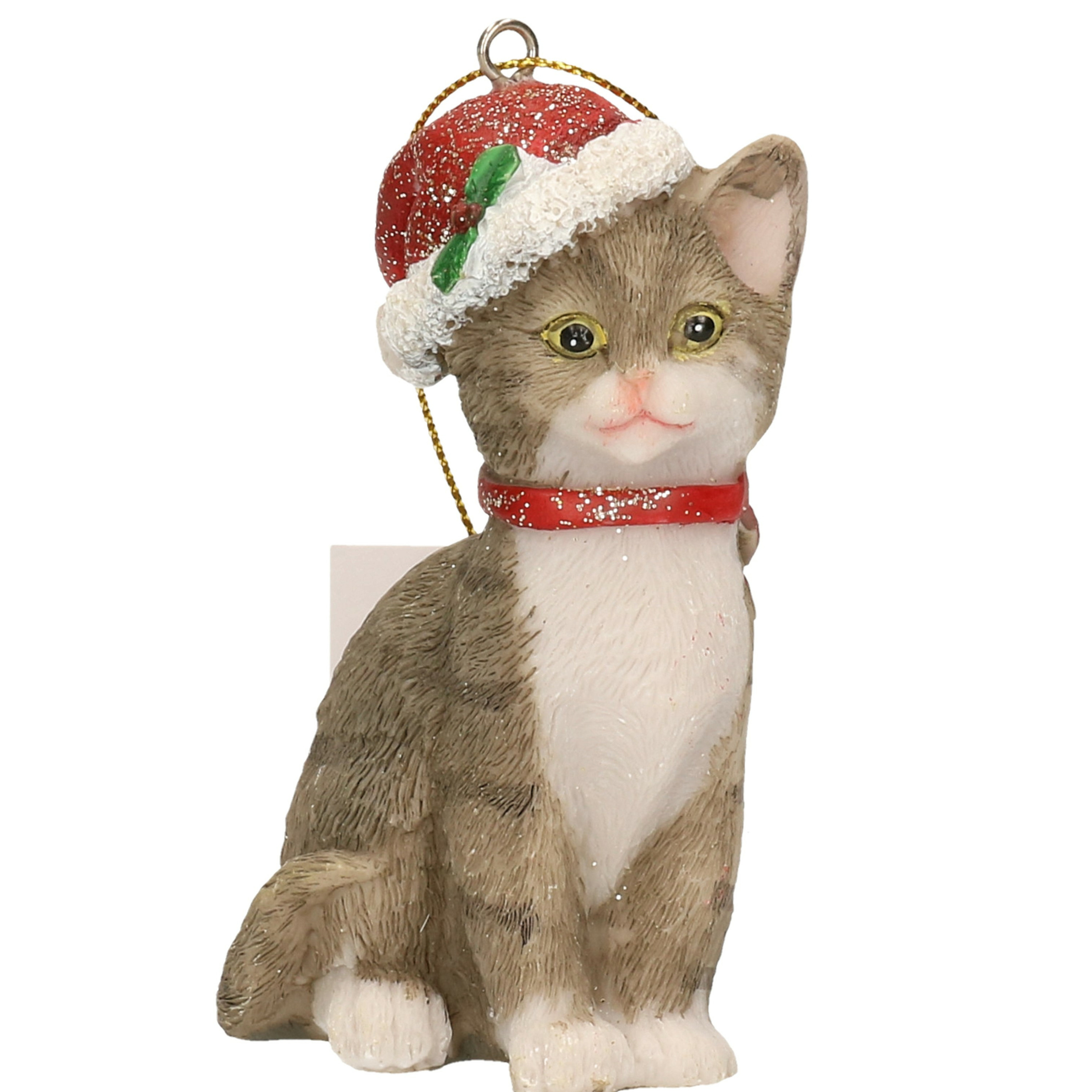 Kersthangers grijze katten met kerstmuts 9 cm kerstversiering -