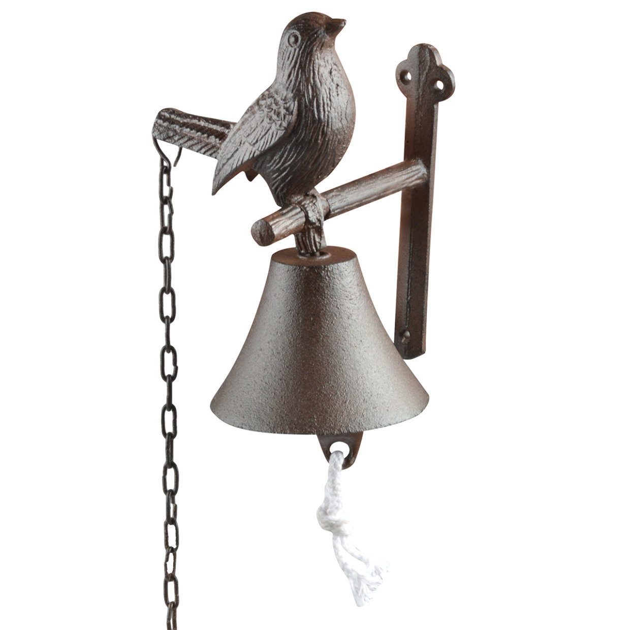 Klassieke deurbel/scheepsbel met vogel - bruin - gietijzer - 19 cm -