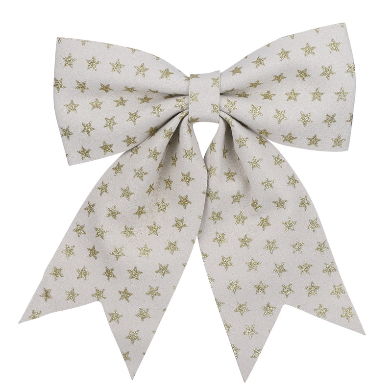 1x Decoratie strikken/kerststrikken wit met gouden sterren 28 x 34 cm -