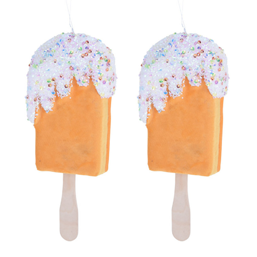 2x Kersthangers/ornamenten oranje kunststof ijsjes 18 cm -