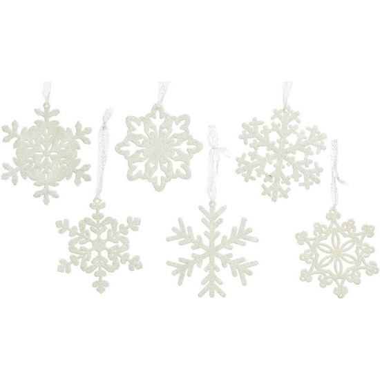 12x Kersthangers/kerstornamenten witte sneeuwvlokken 10 cm -