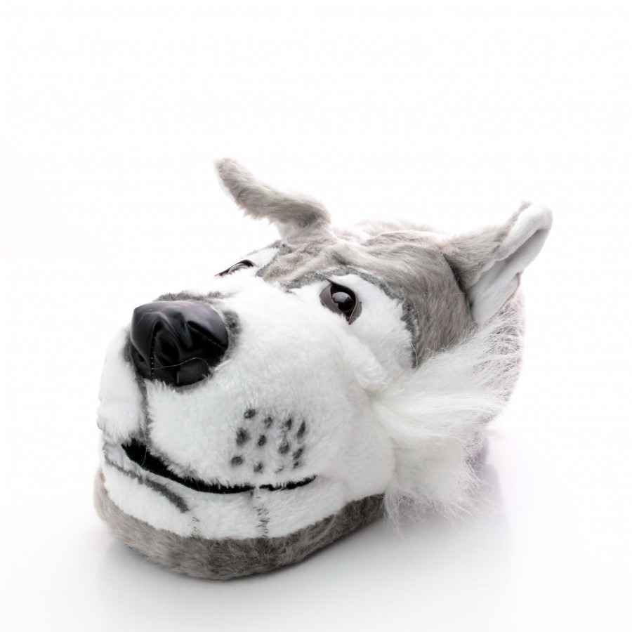 Dieren pantoffels/sloffen grijze wolf voor volwassenen XL (42-44) -