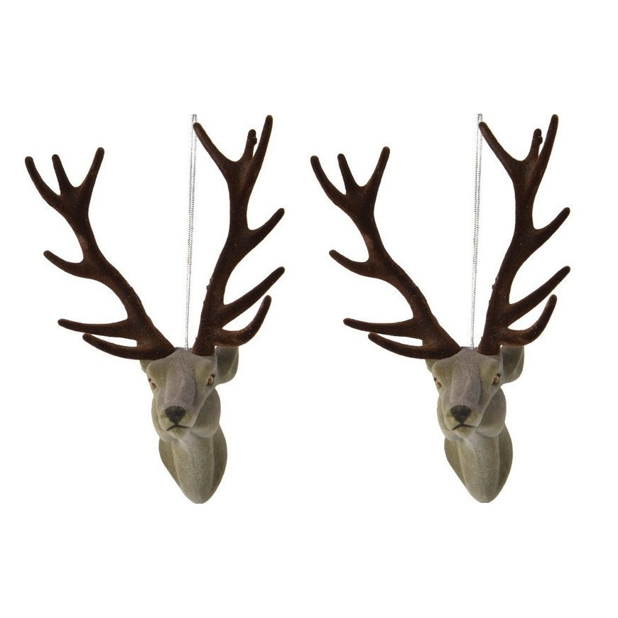 Kersthanger - 2x - hert - 13 cm - kunststof - ornament - kerstversiering -