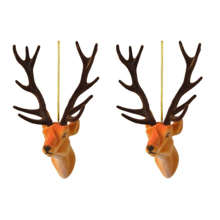 Kersthanger - 2x - rendier/hert - 13 cm - kunststof - ornament - kerstversiering -