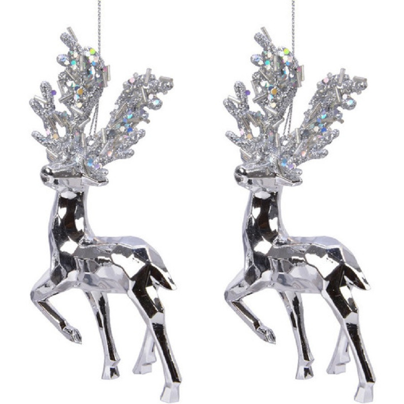 3x Kerstboomhangers zilveren rendieren 16 cm kerstversiering -