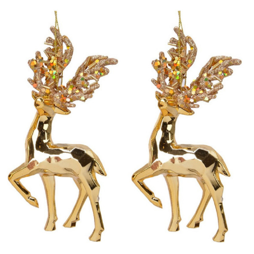 6x Kerstboomhangers gouden rendieren 16 cm kerstversiering -