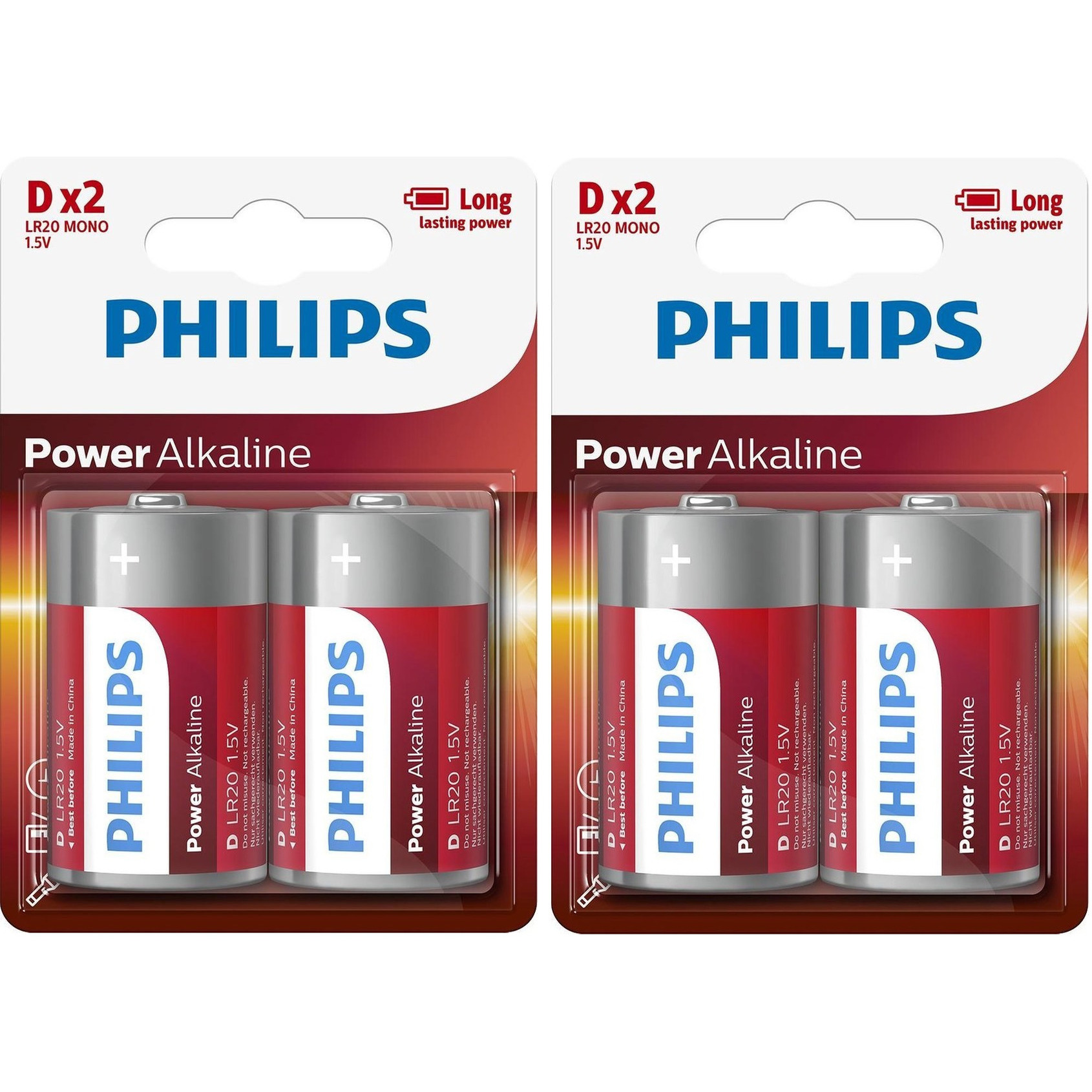 4x stuks Philips LR20 D batterijen -