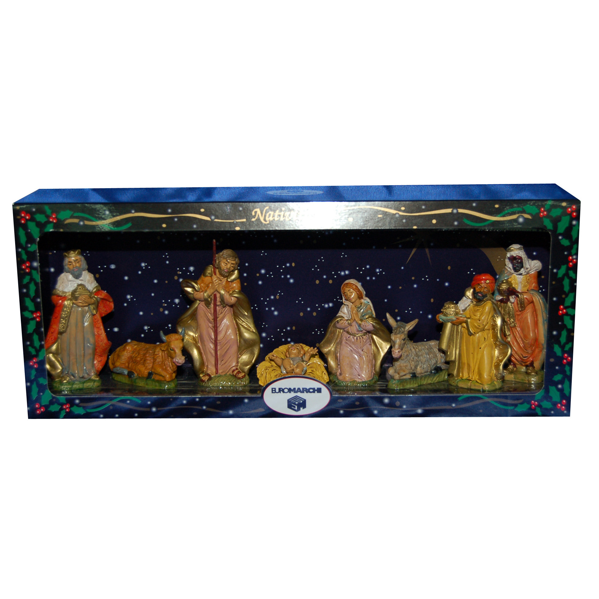 8x Kerststal beeldjes - Jezus/Maria/Jozef - kunststof - van 8 tot 11 cm -
