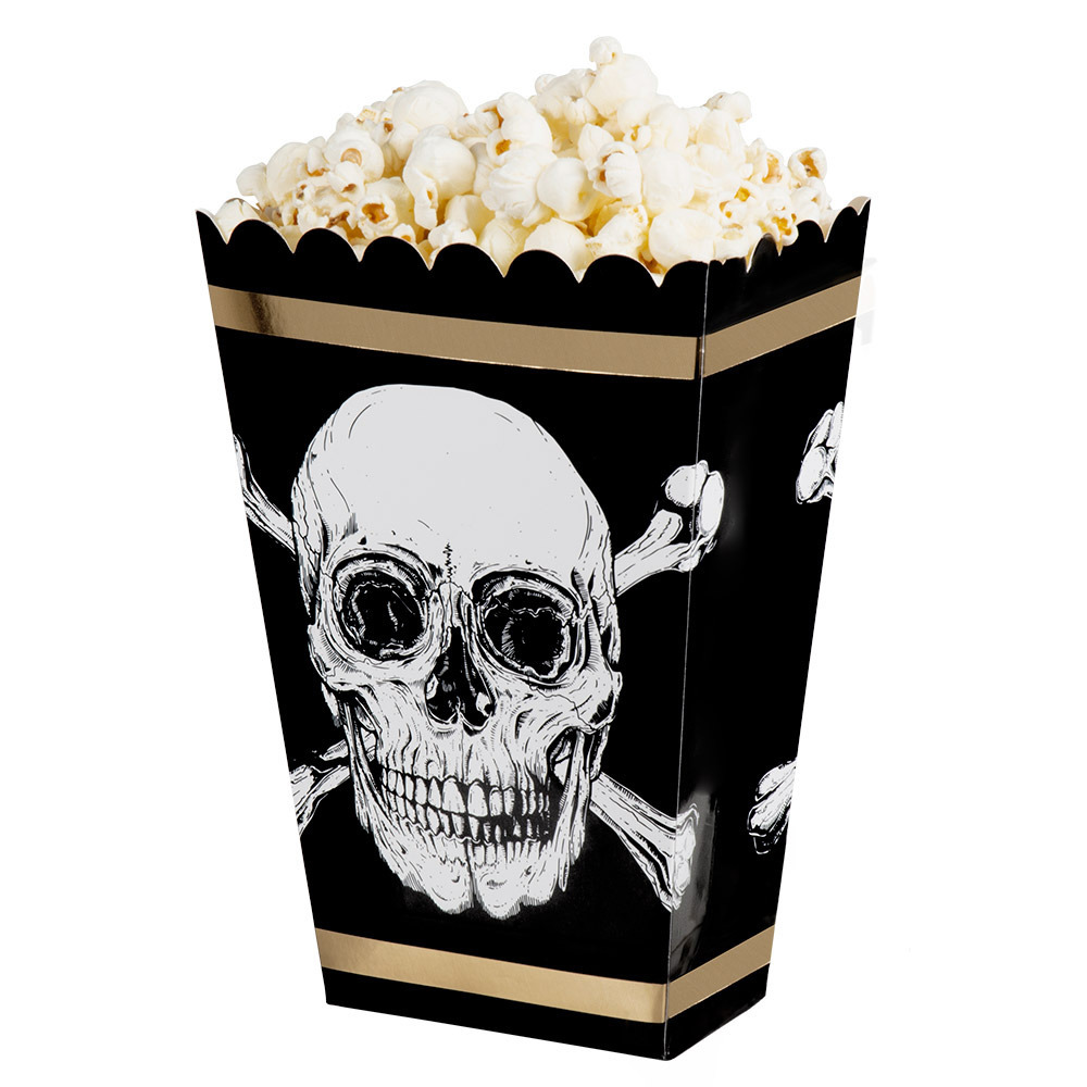 8x Popcorn bakjes/snoepbakjes piraat/doodshoofd thema 22 cm -