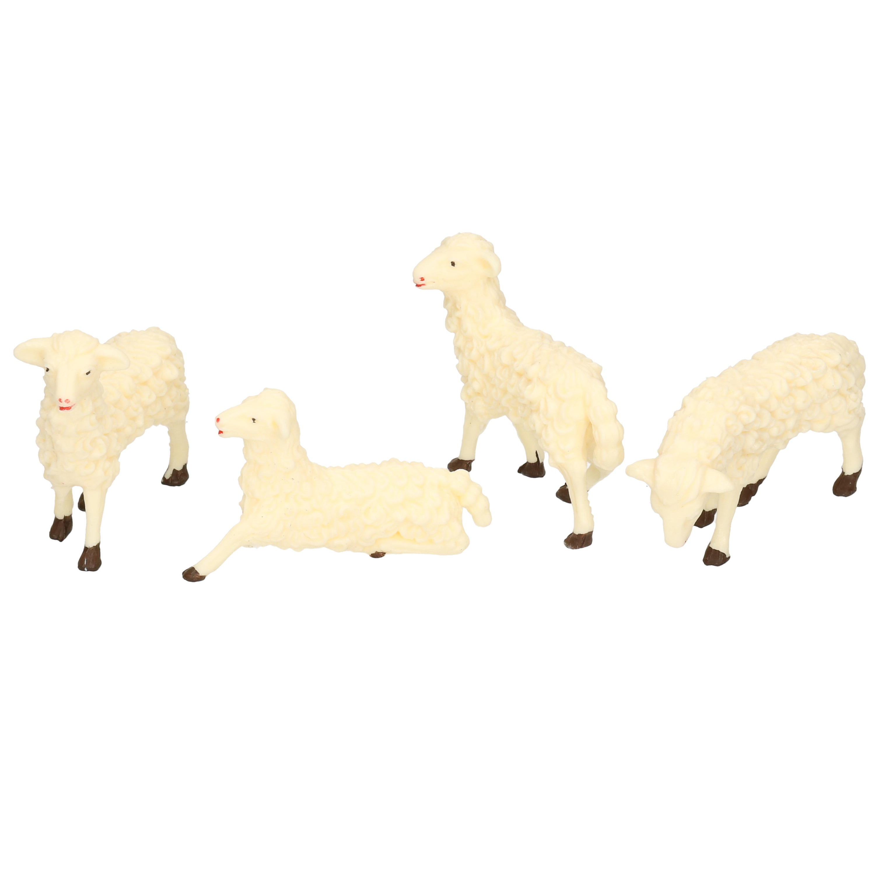 4x Kerststal beeldjes witte schapen 7 x 6 cm dierenbeeldjes -