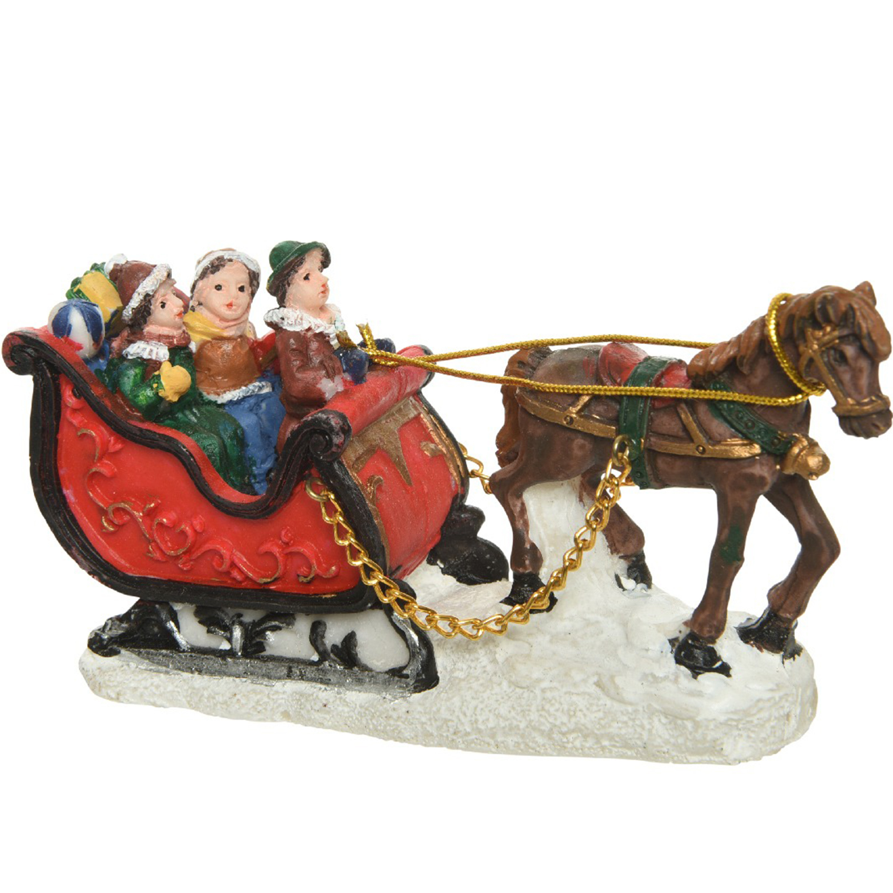 Lumineo beeldje - slee met paard - 12 cm - polyresin - kerstbeeldje - kerstdorp figuurtje -
