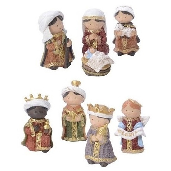 Kerststal beeldjes voor kinderen - 8x st - aardewerk - 8 cm - kinderkamer kerstfiguren -