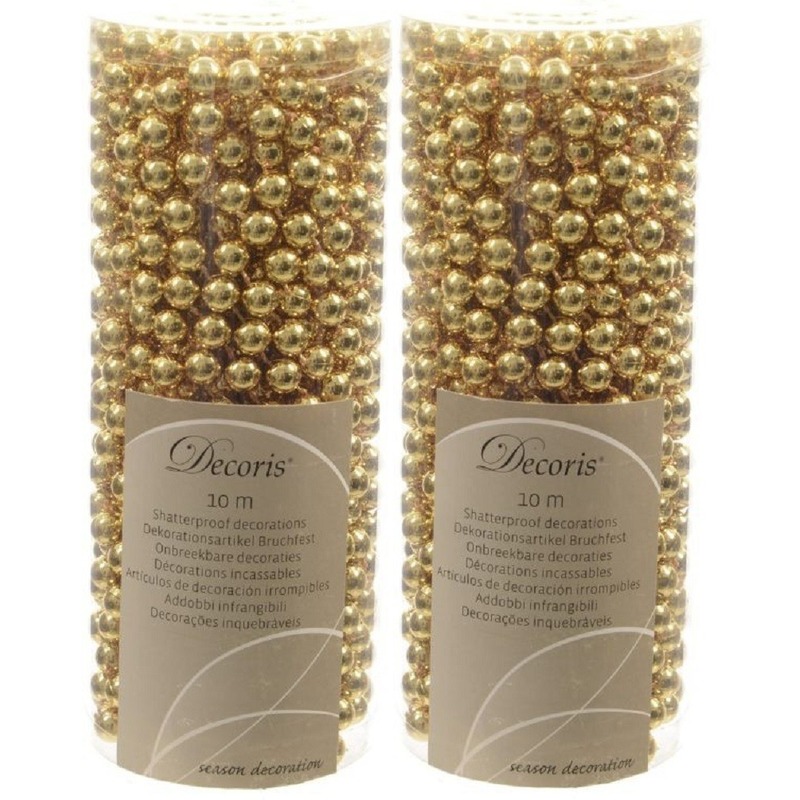 Gouden kralenslinger kerstslinger 10 mtr 2 stuks -