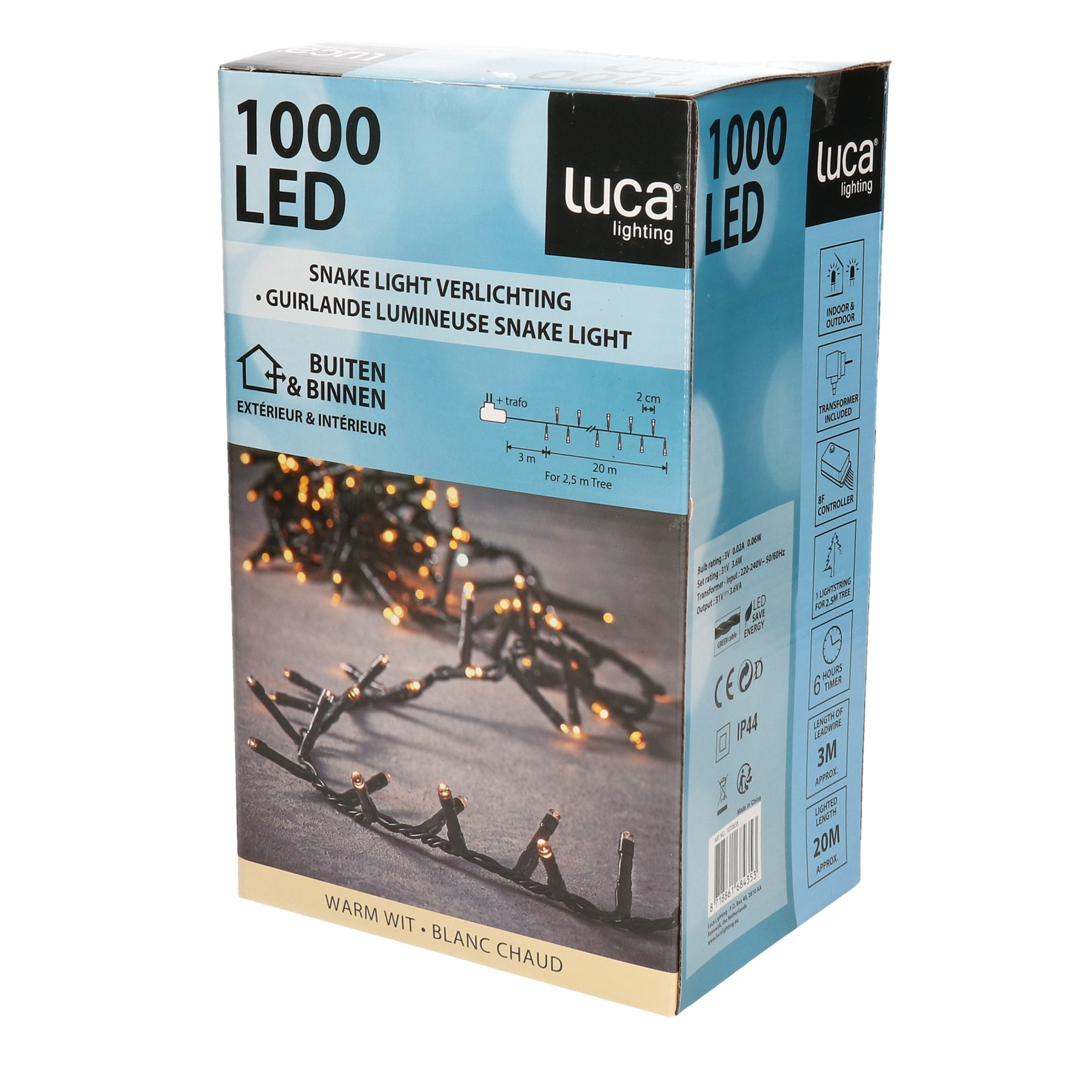 Luca Lighting Kerstverlichting - 1000 lampjes warm wit - 20 m - clusterverlichting -