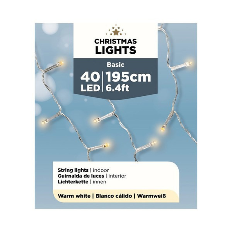 Lumineo Kerstverlichting - 40 LED lampjes - warm wit - 195 cm - batterij - lichtsnoer -