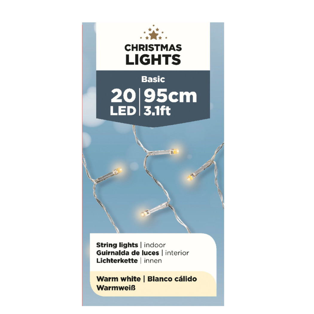 Kerstverlichting - 20 LED lampjes - warm wit - 95 cm - lichtsnoer -