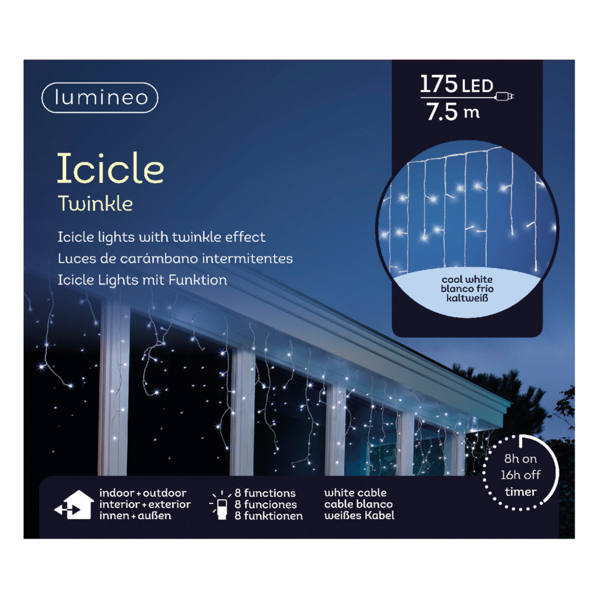 Ijspegelverlichting - helder wit -175 led lampjes - buiten - 7,5 m - kerstverlichting -