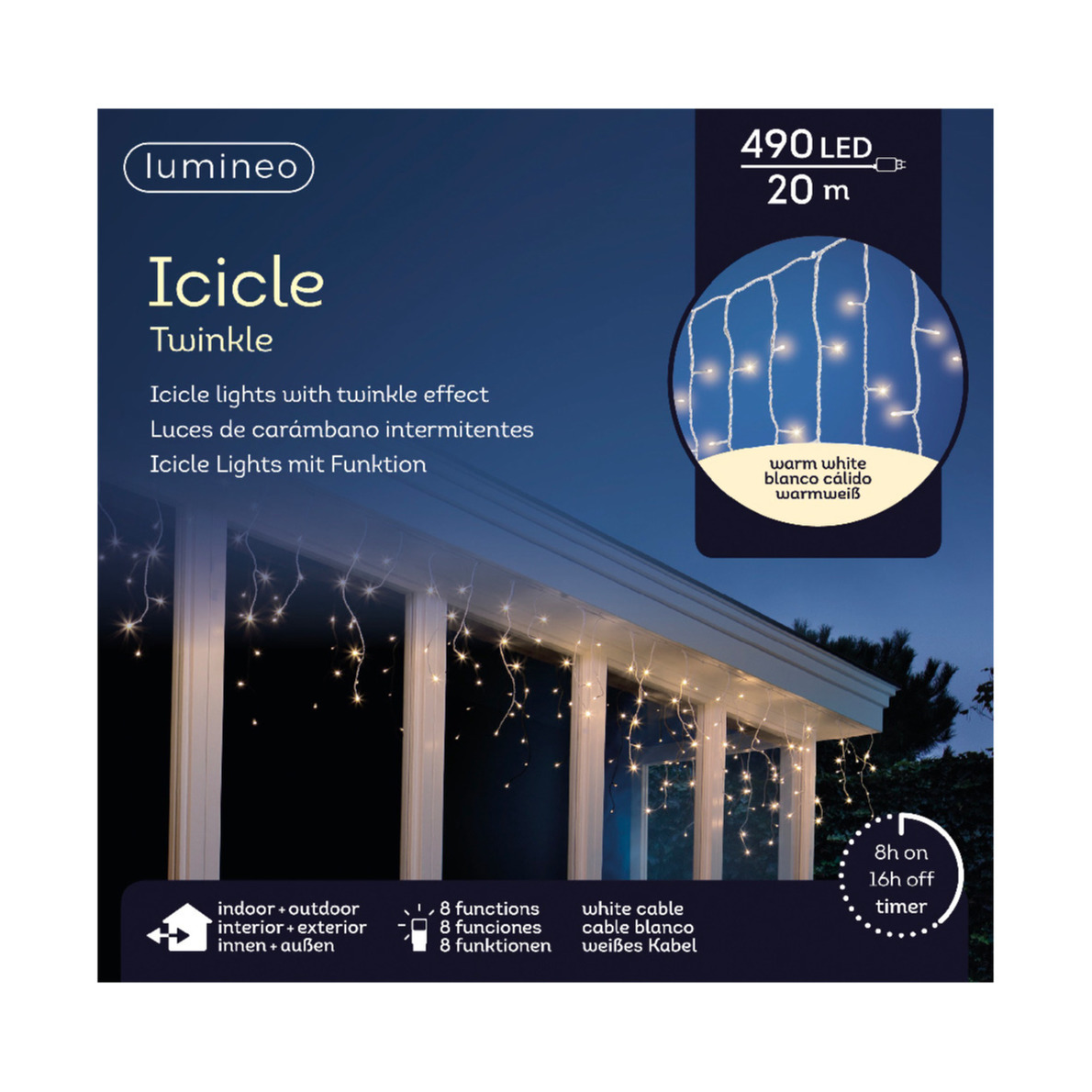 Lumineo ijspegelverlichting - 490 LED -warm wit - 20 m - 8 lichteffect - kerstverlichting -