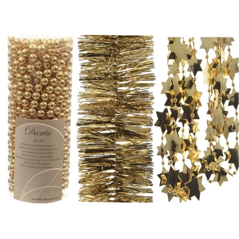 Decoris Kerstslingers - set 3x st - goud - kunststof - kerstboomversiering - slingers -