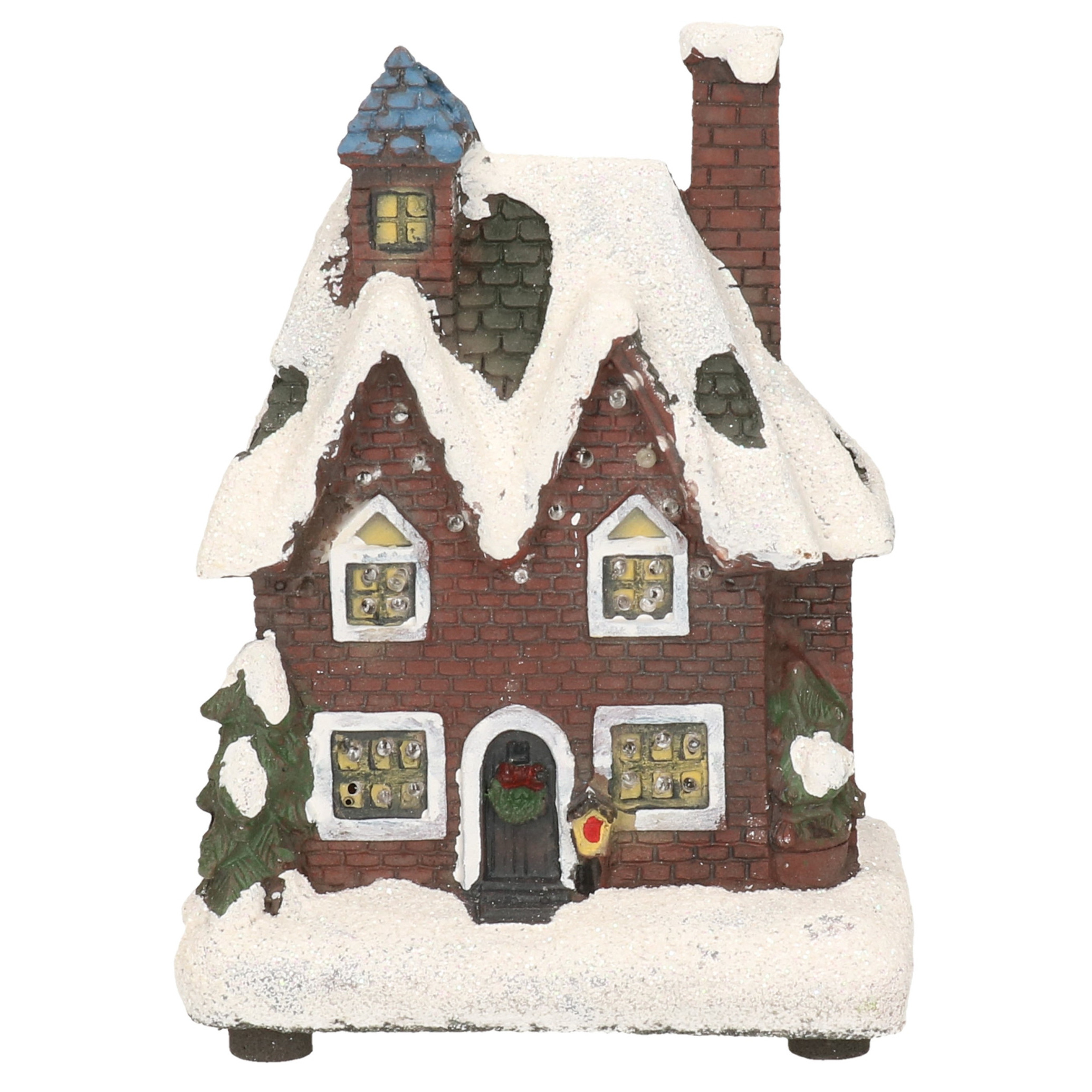 Kerstdorp kersthuisje 12 cm met LED verlichting -
