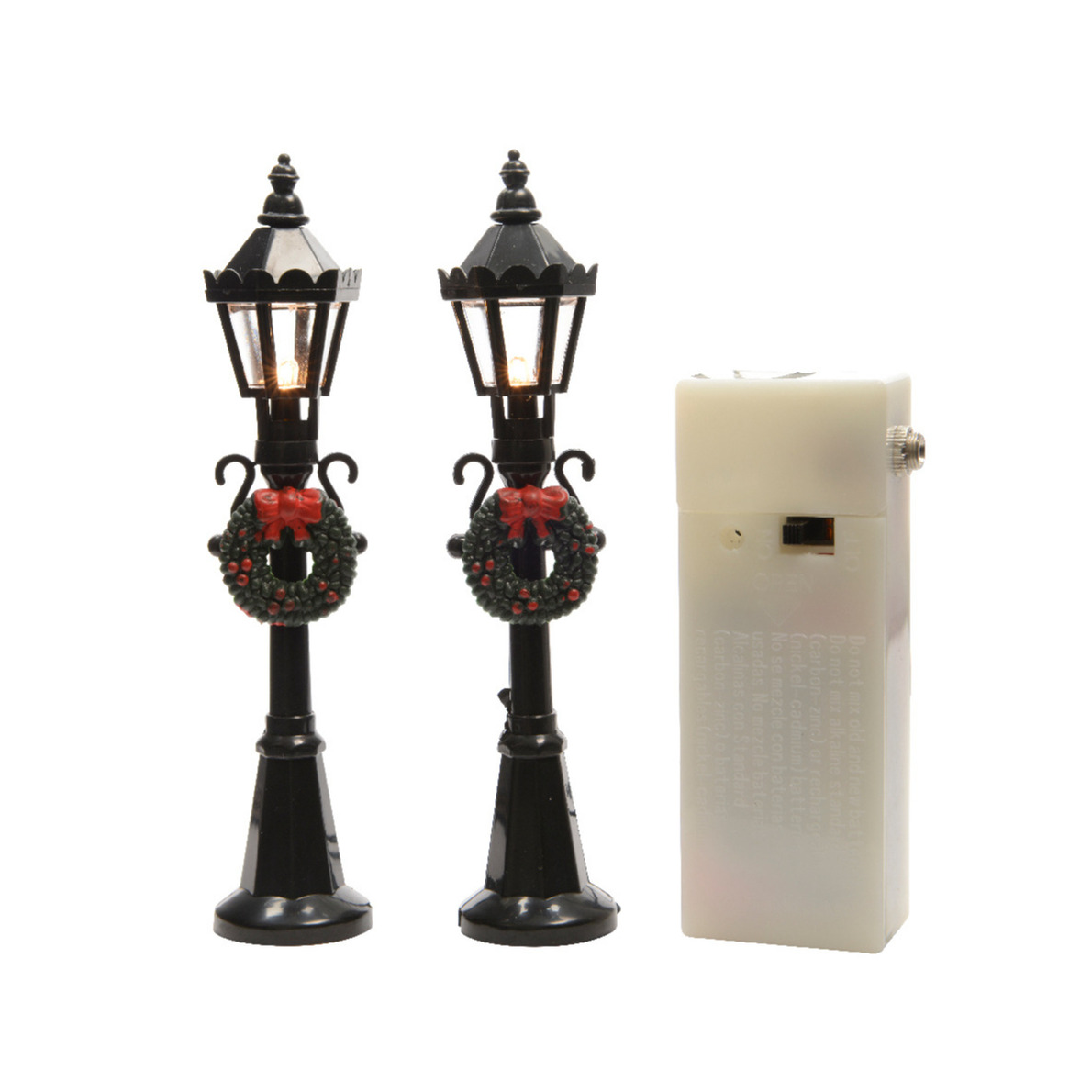 Lumineo kerstdorp lantaarns/lantaarnpalen - 2x st - 12 cm - kerstdorp accessoires -