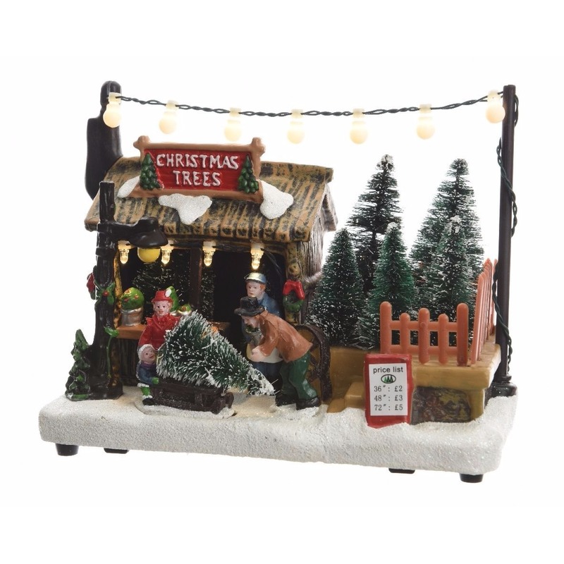 Kerstdorp maken kersthuisje kerstbomen boer met LED licht 18 cm -