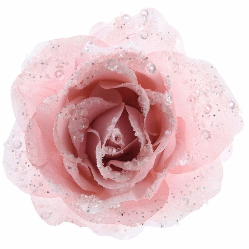 3x Kerstboom decoratie roos poeder roze 14 cm -