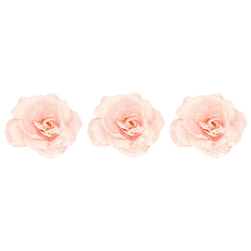 3x Roze roos kerstversiering clip decoratie 12 cm -