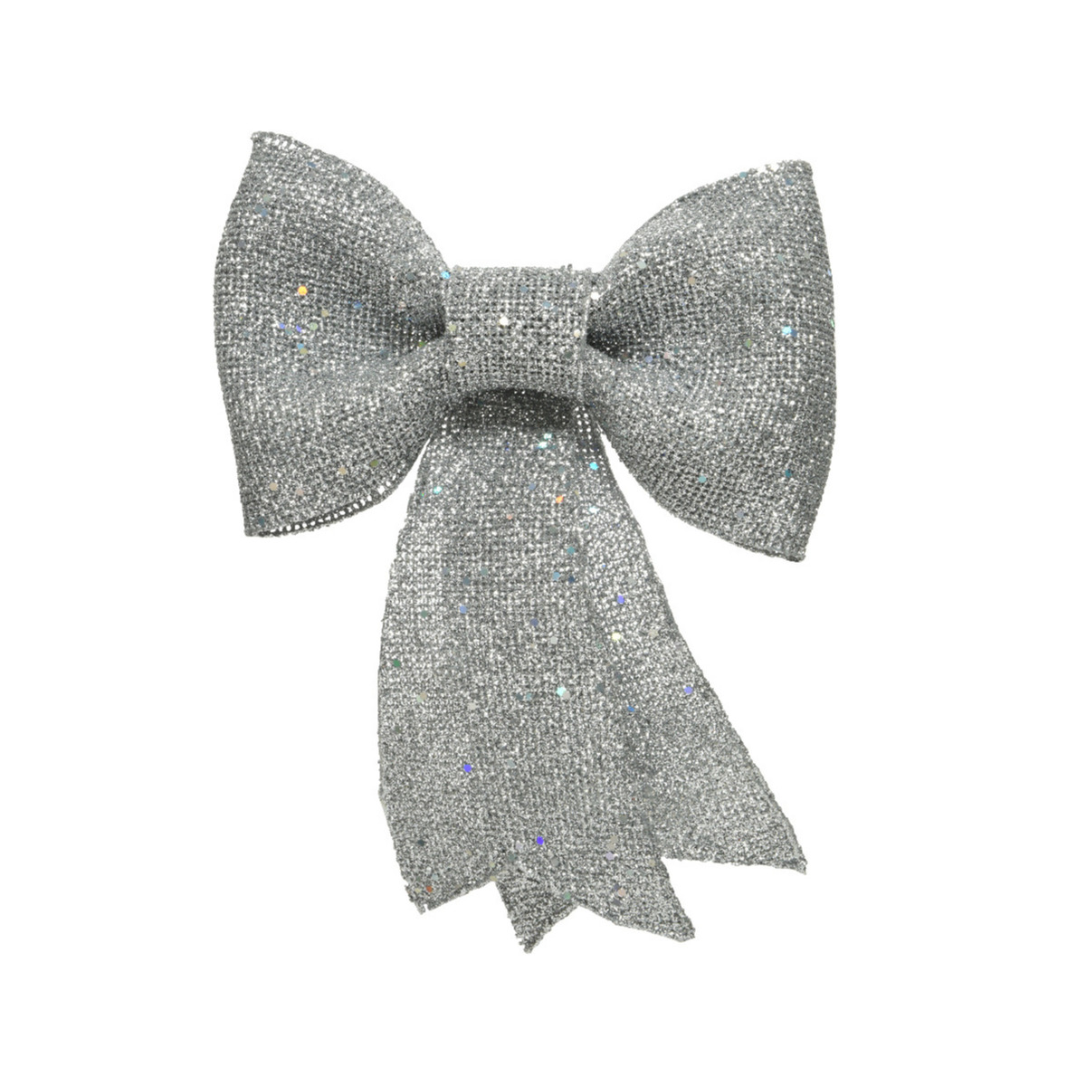 Kerstboom decoratie strikje - zilver - 14 cm - glitter pailletten - kerstornamenten -