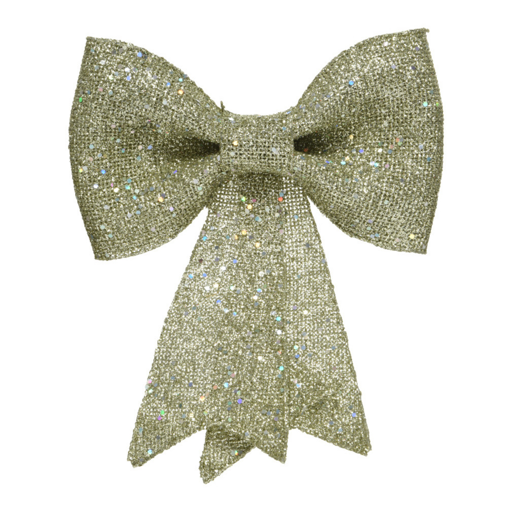 Kerstboomversiering gouden strikken met glitter pailletten 14 cm -