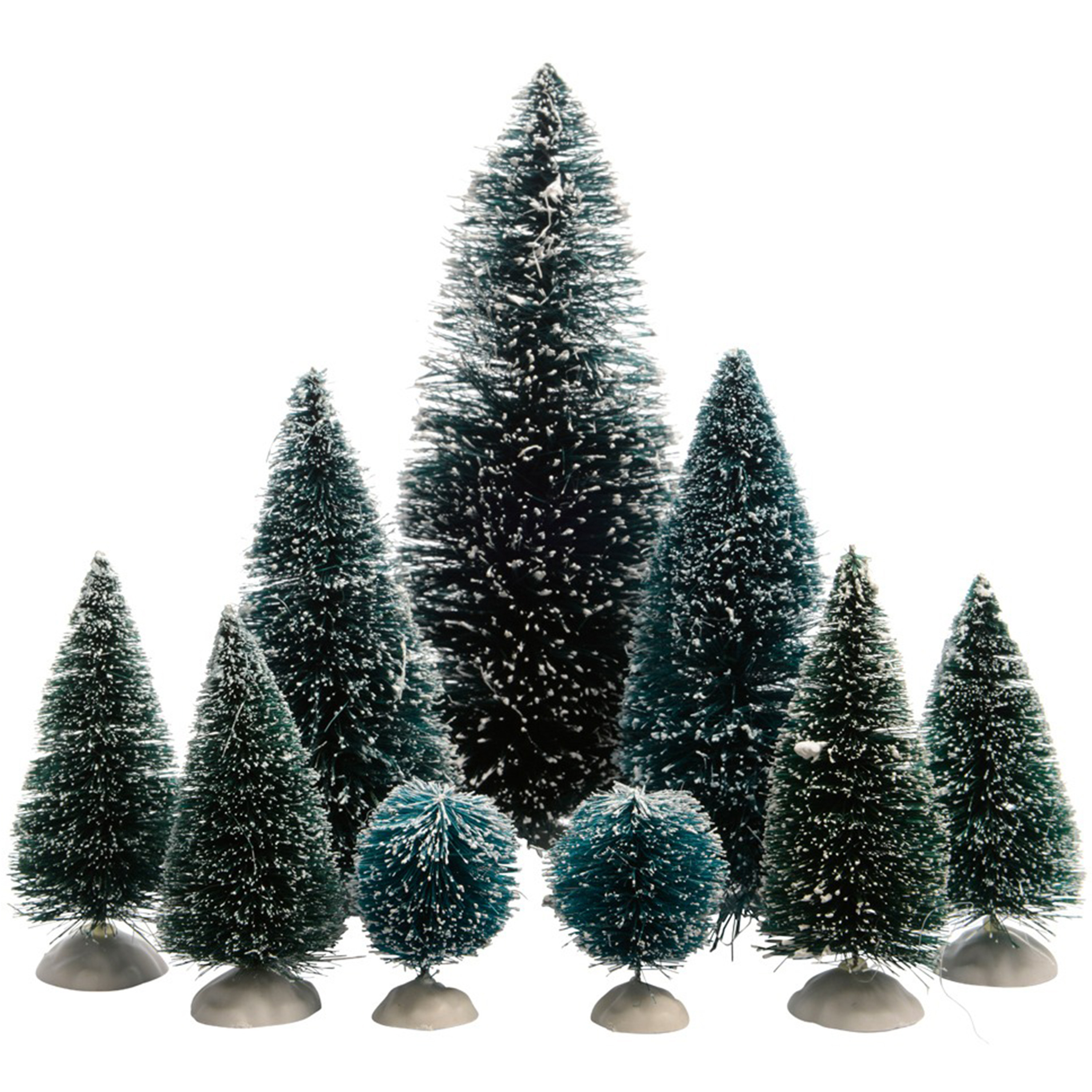 Kerstdorp kerstboompjes - 9x st - groen - 4-22 cm - kunststof - miniatuur boompjes -