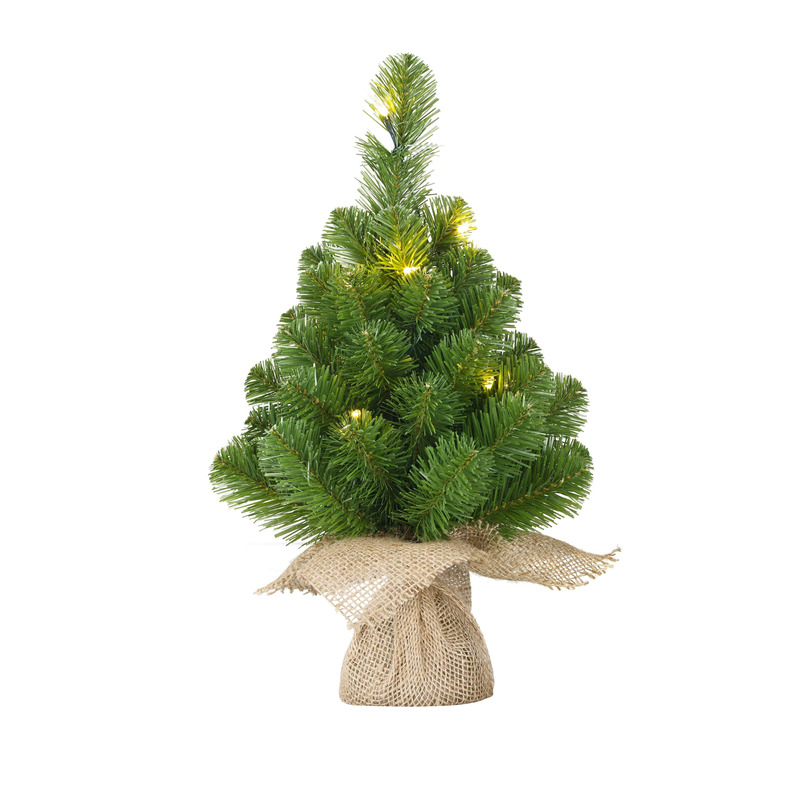 1x Mini kunst kerstboom met 15 LED lampjes 60 cm -