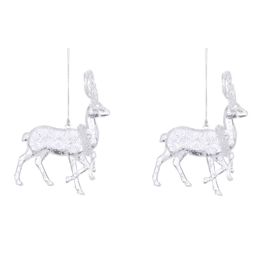 2x Transparante rendier kersthangers kunststof 12 cm kerstornamenten -