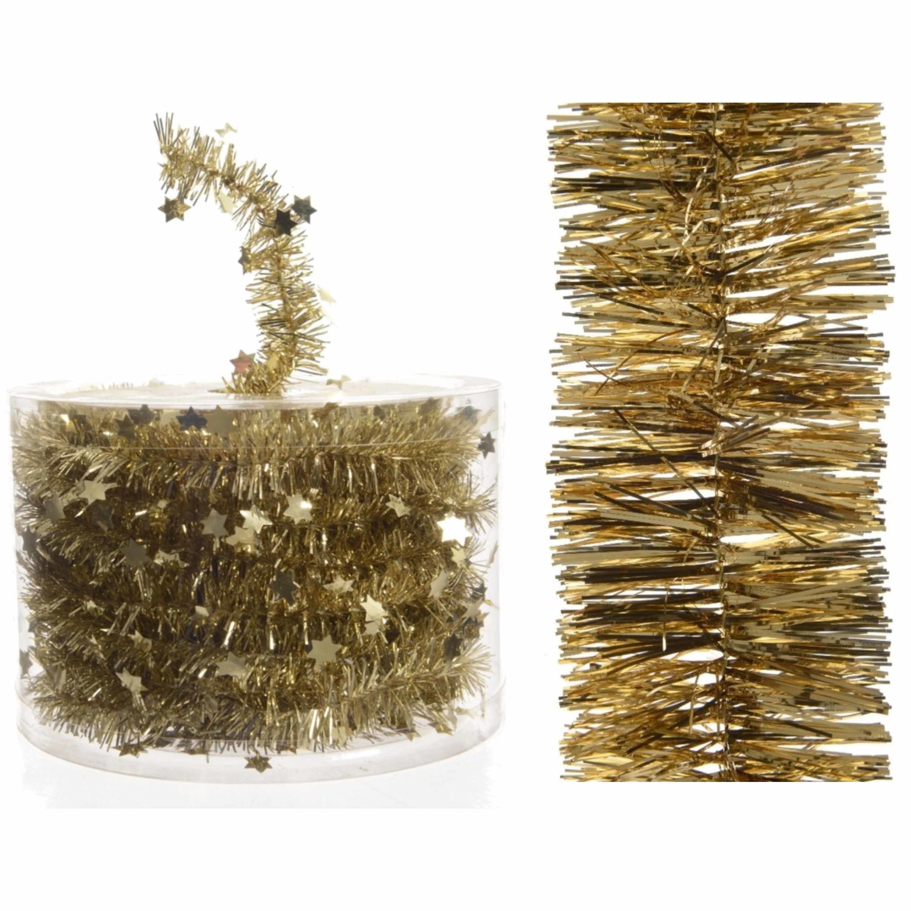 Set van kerstboom sterren folie slinger goud 700 cm en gouden kerstslinger 270 cm -