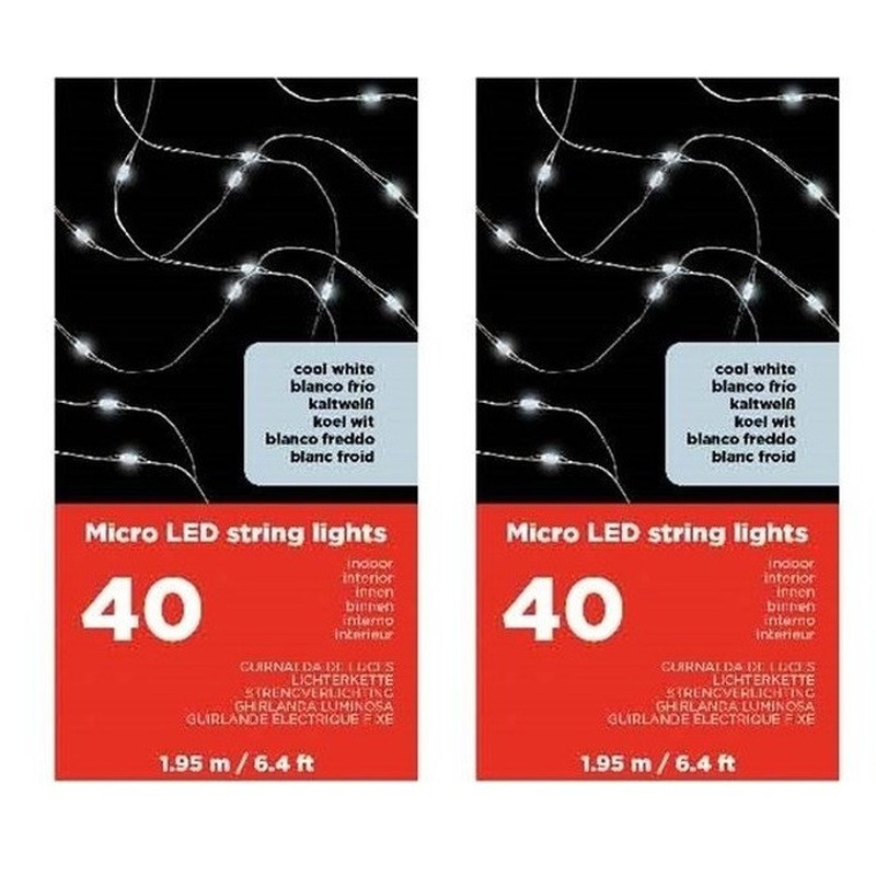 2x Draadverlichting zilverdraad 40 witte lampjes - 195 cm -