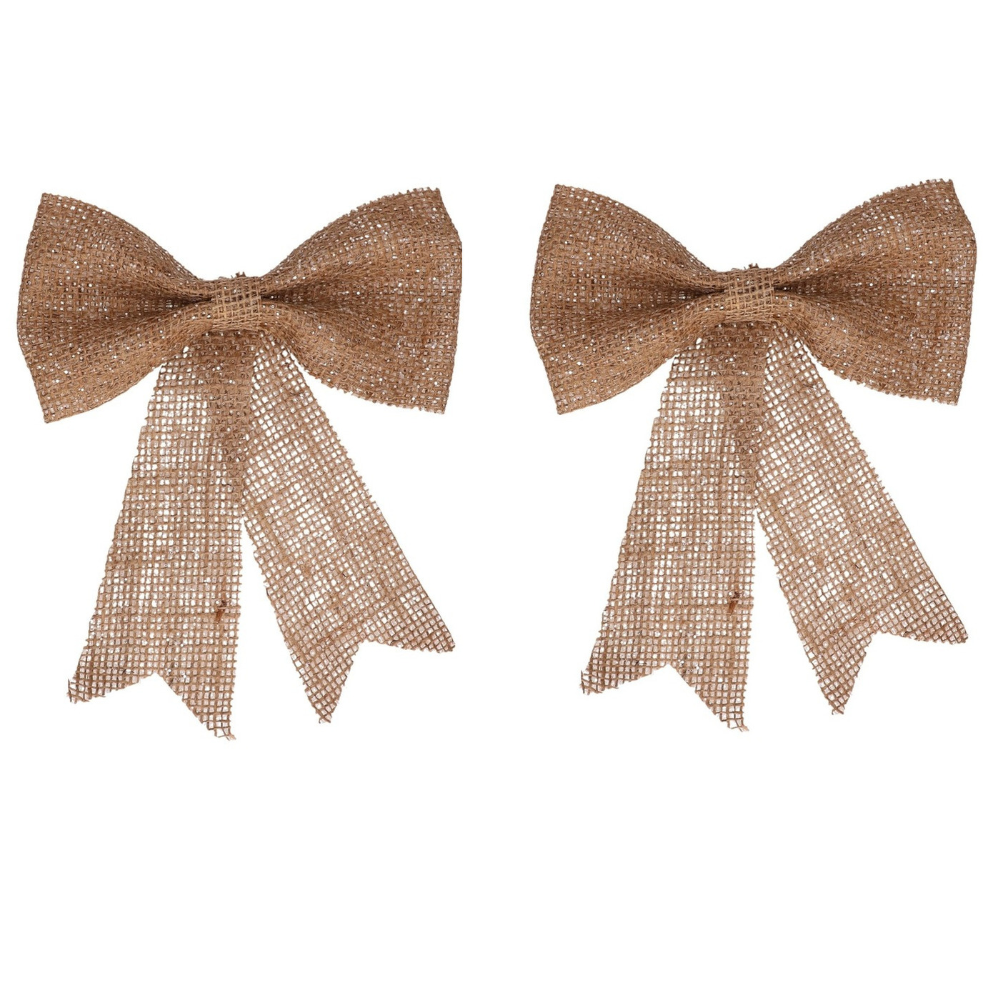 2x Kersthangers naturel strik van jute met glitters 24 cm -