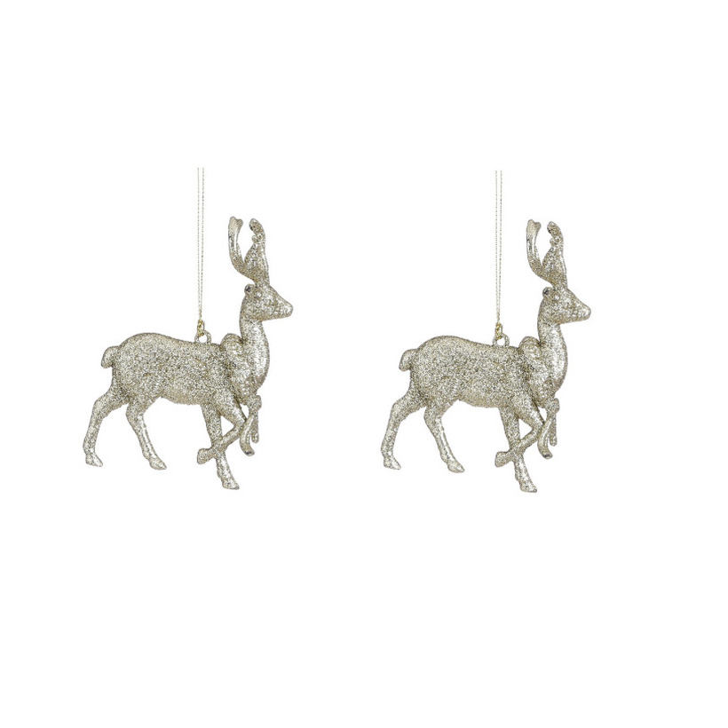 4x Gouden rendier kersthangers kunststof 12 cm kerstornamenten -