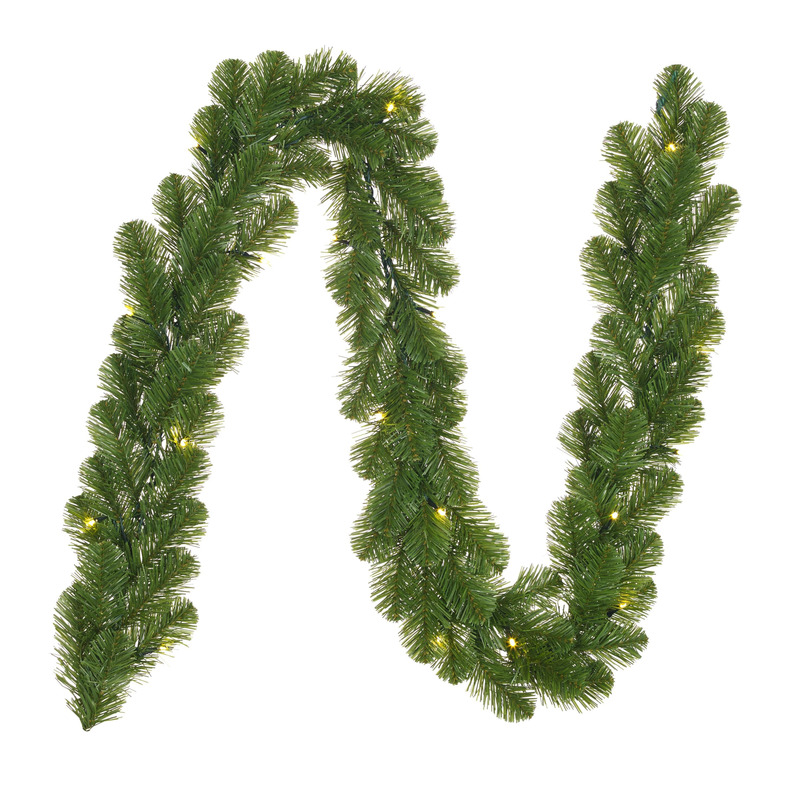 2x stuks dennenslingers/dennen guirlandes groen met kerstverlichting 20 x 180 cm -