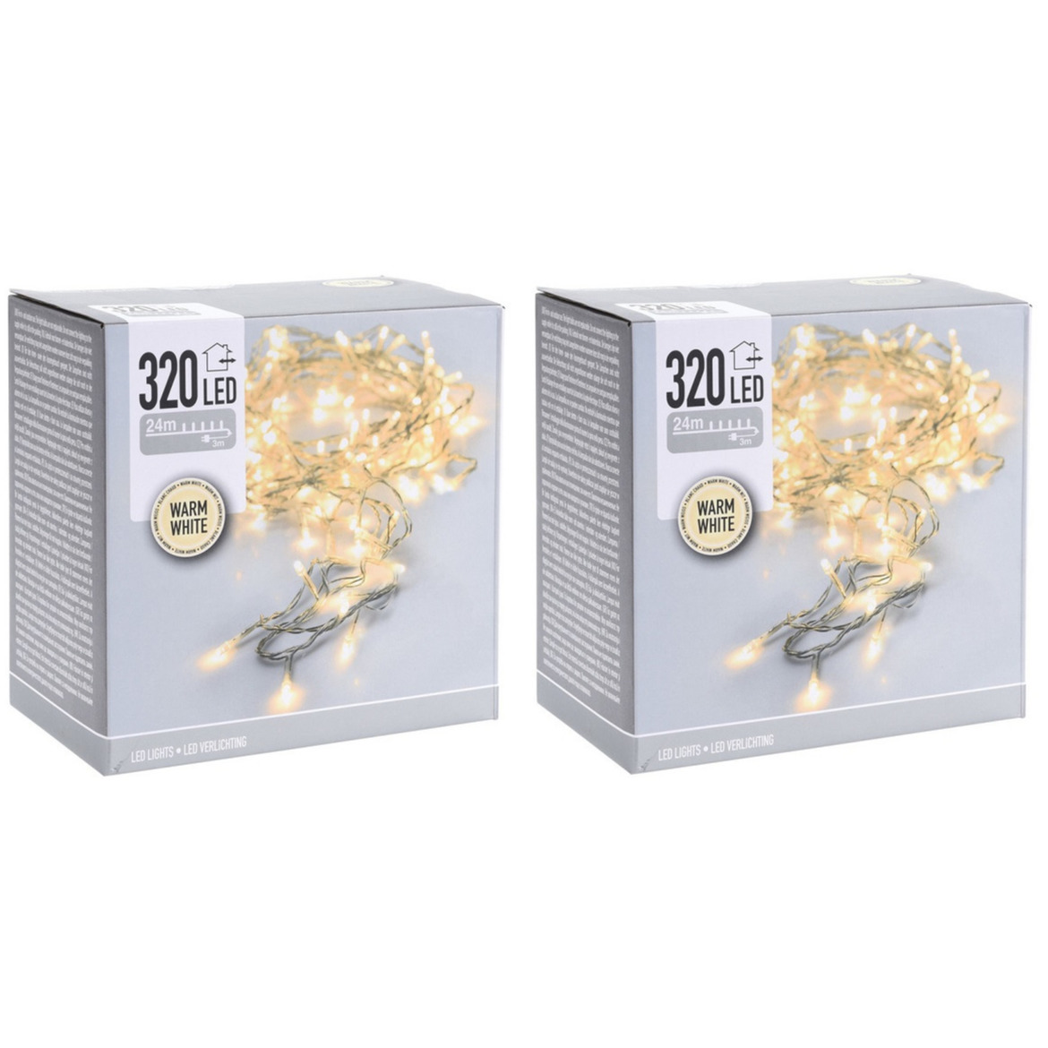 2x pakjes kerstverlichting transparant snoer met 320 warm witte lampjes 24 meter buiten -