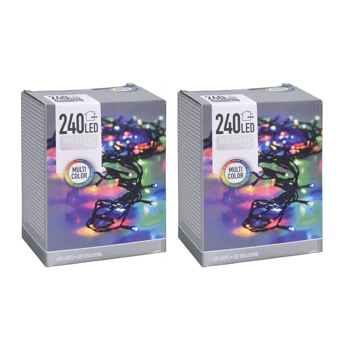 2x pakjes kerstverlichting lichtsnoeren 240 gekleurde LED lampjes buiten -