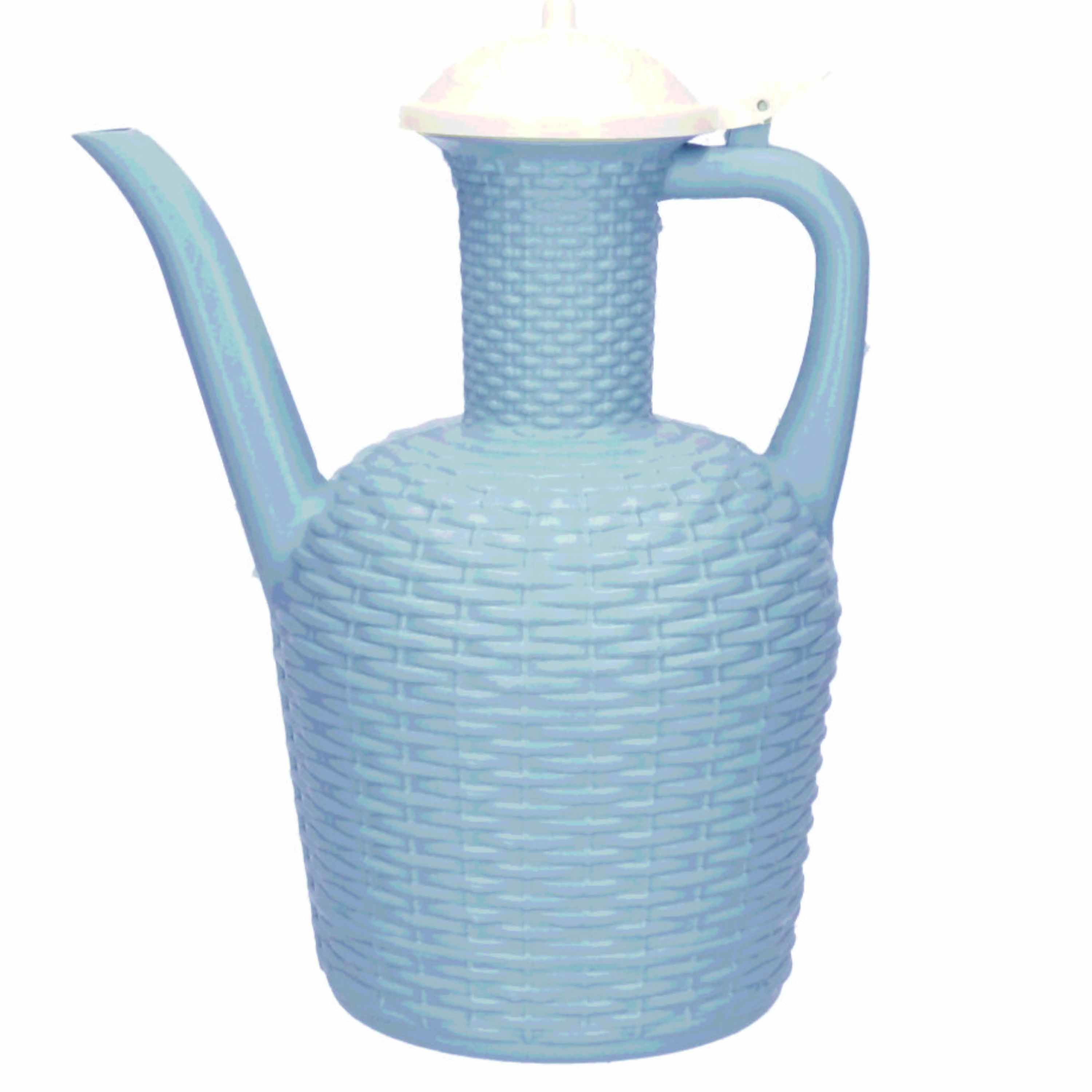 Gieter - blauw - kunststof - rotan look - 2 liter -