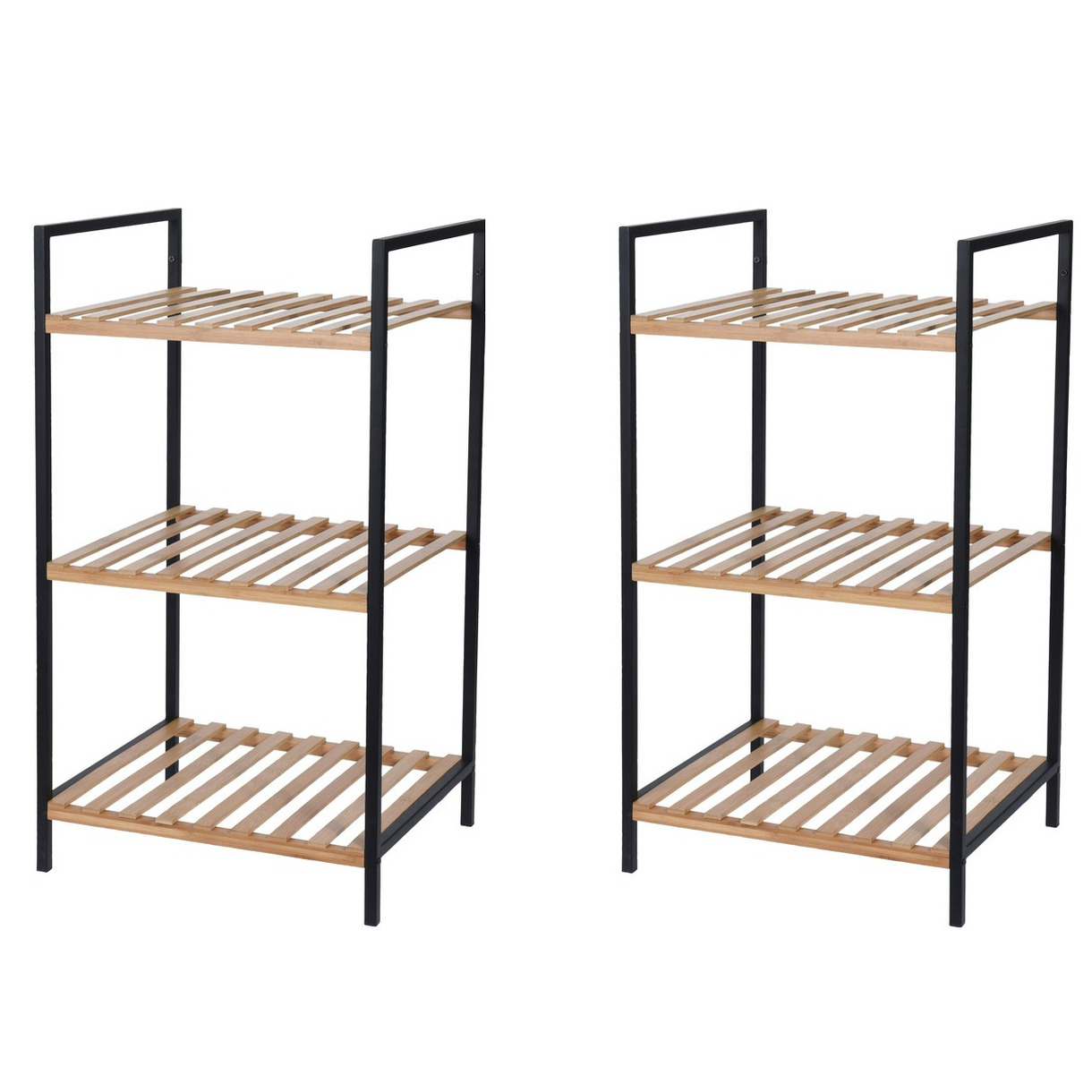 2x stuks bamboe houten badkamer kastjes/trolleys 70 cm -