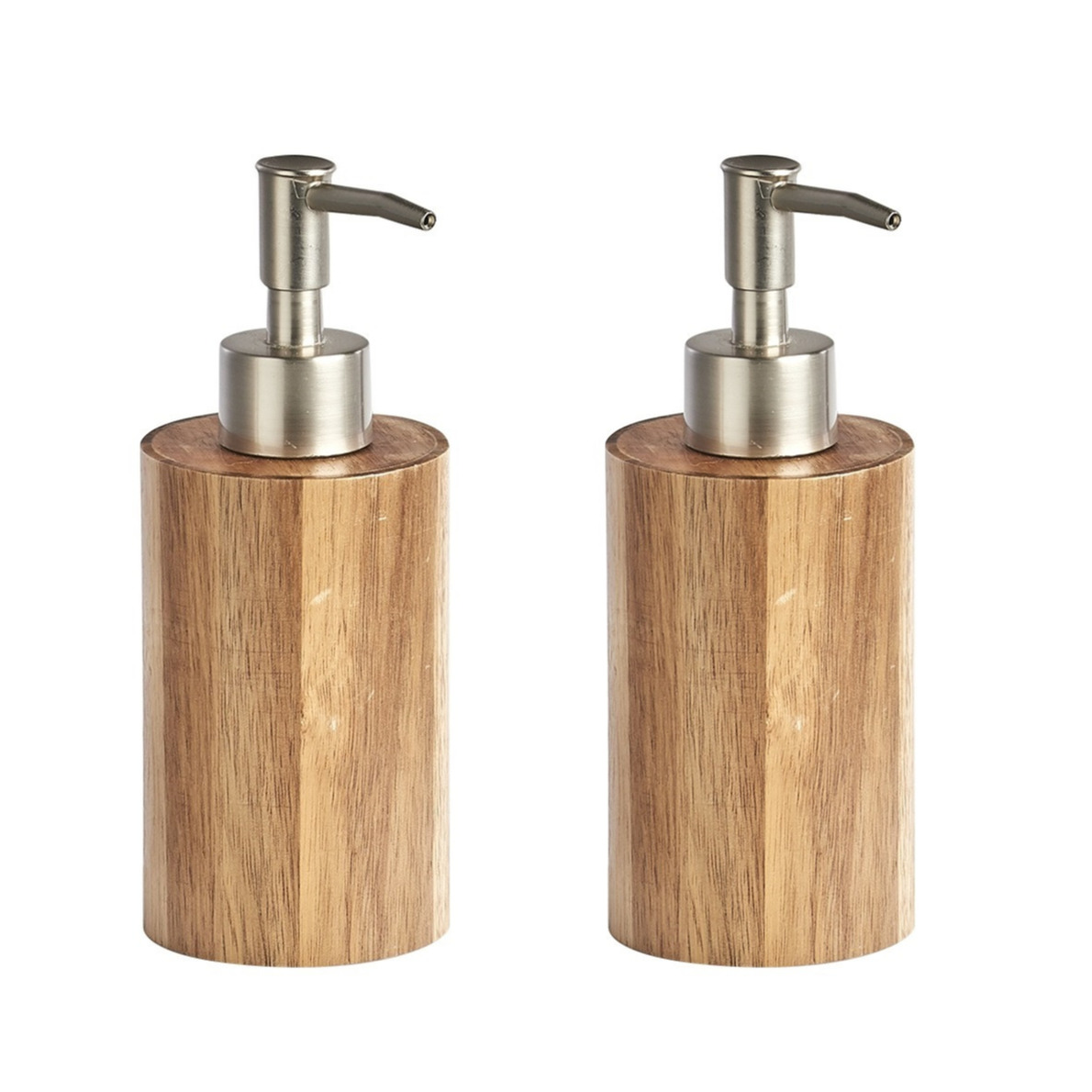 2x Zeeppompjes/zeepdispensers acacia hout 18 cm -