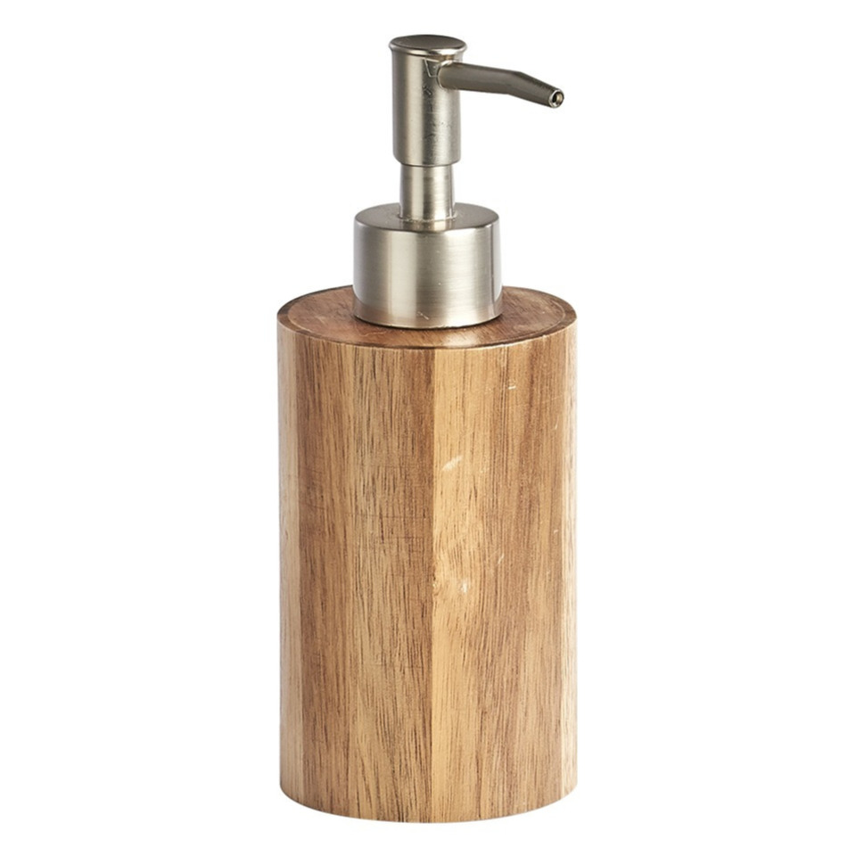 Zeeppompje/dispenser - acacia hout - D7 x H18 cm -