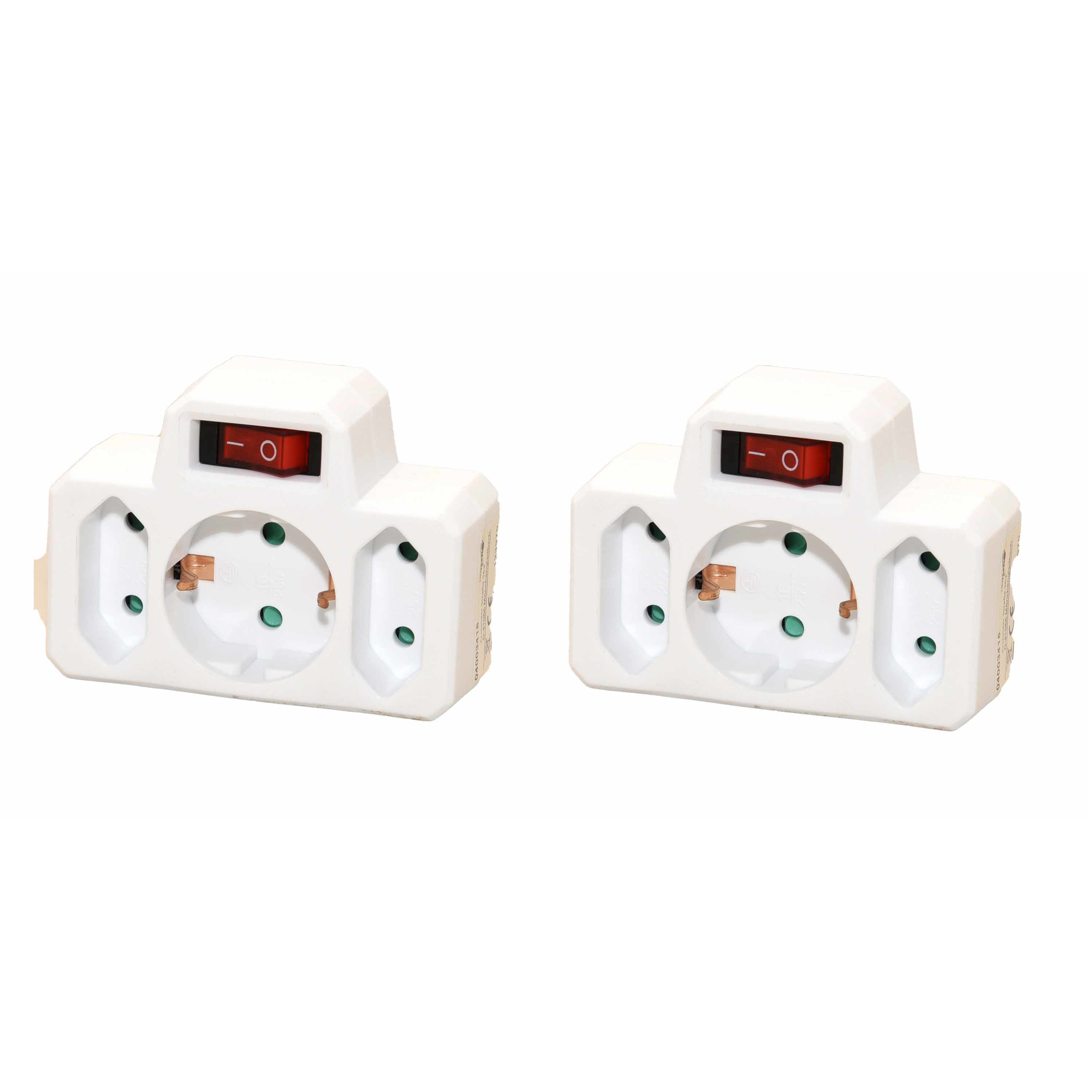 Stopcontactsplitter - 2x - stopcontact adapter met 3 poorten en schakelaar - verdeelstekker -